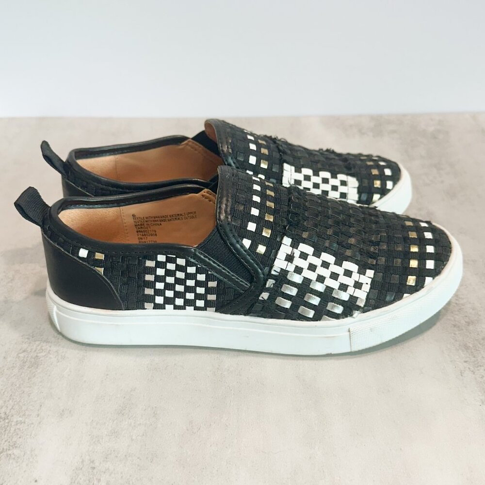 Mossimo Target Sneakers Slide On Black White Gold Checkered Street Wear Weaved